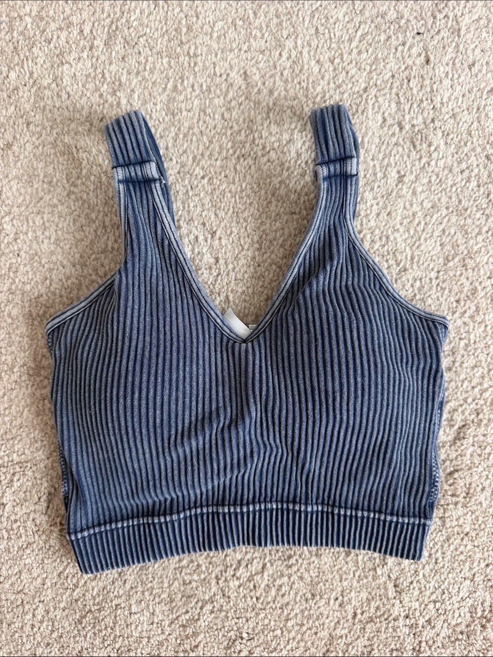Ribbed V-Neck Crop Tank - Slate
